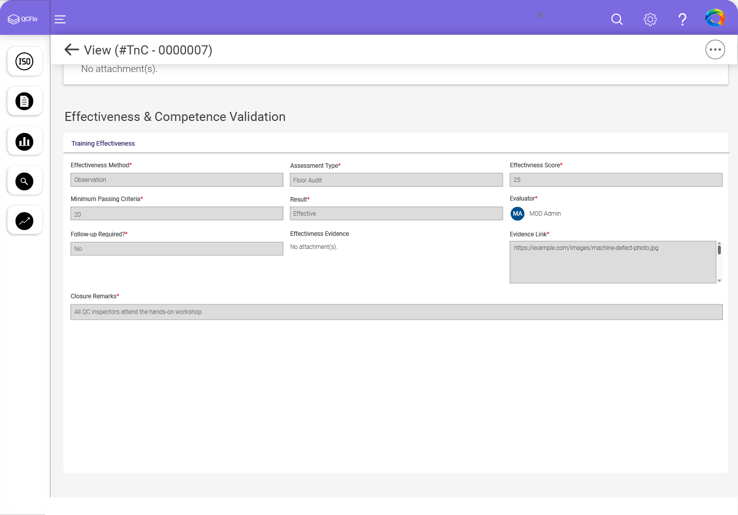 Effectiveness verification across workflows