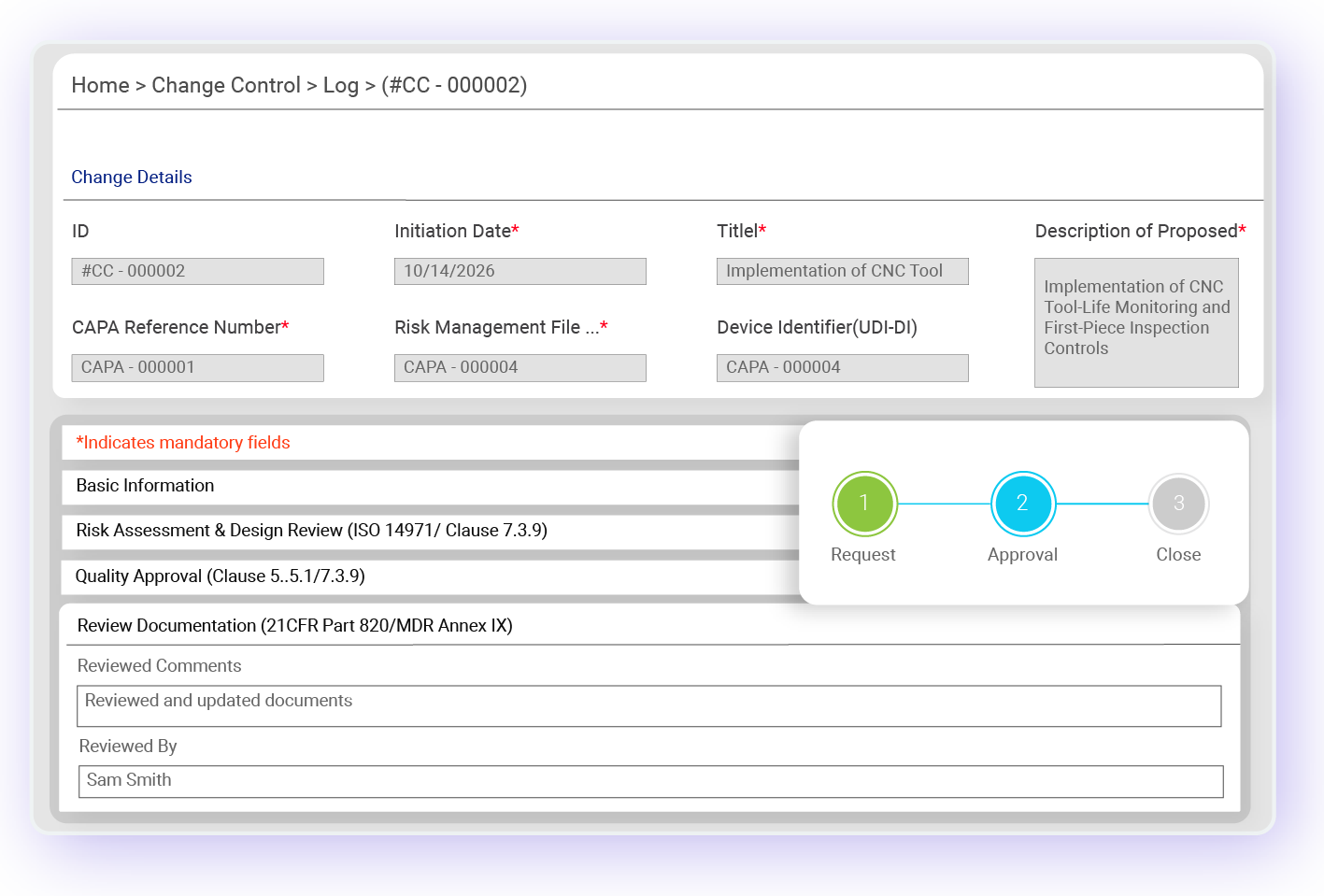 QCFlo GMP change control software for managing changes to pharmaceutical processes, equipment, documents, and suppliers