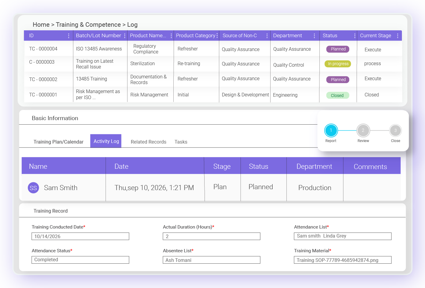 QCFlo pharmaceutical training management for procedure-based training, personnel qualification, and compliance records